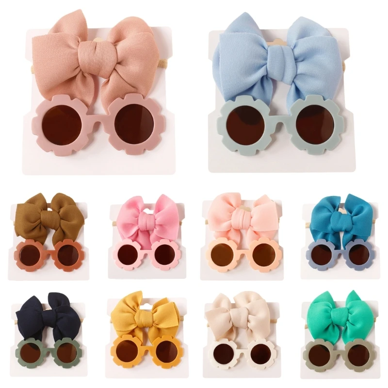 

Bows Hair Band & Round Sunglasses for Newborn Infant Children Beach- Accessories