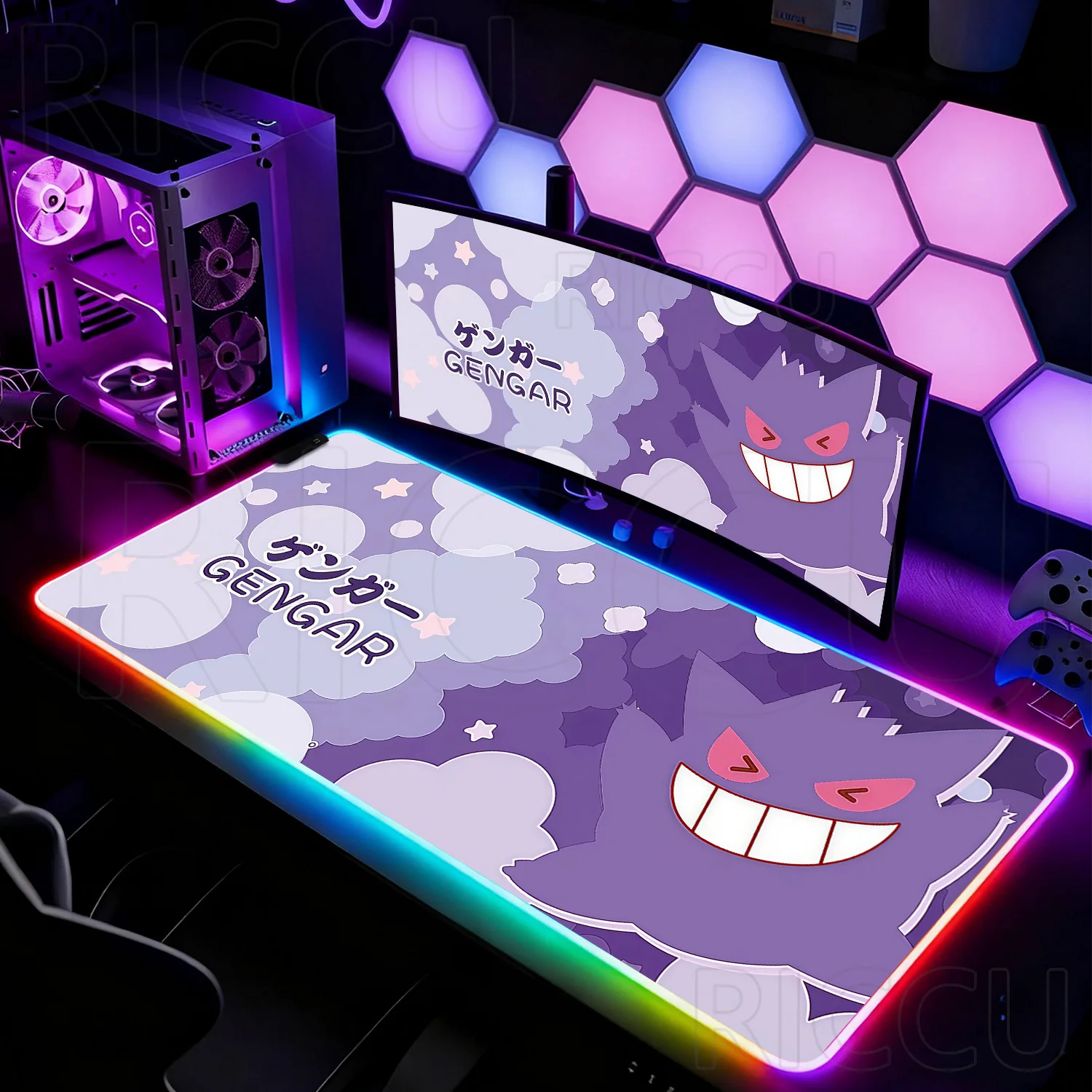 

RGB XXL Laptop Black Gaming Accessories Mouse Pad Rug Japan Anime Keyboard PC Pokemon Gengar LED Mousepad Gamer Keyboard carpet