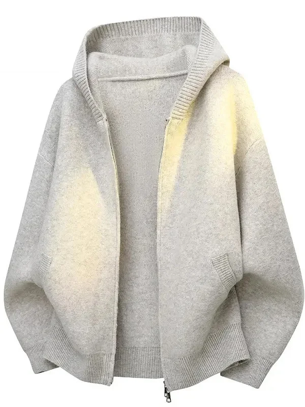 

Мужской вязаный кардиган Cleanfit American High Street с капюшоном, однотонный, свободного кроя, для повседневной носки, осенняя коллекция