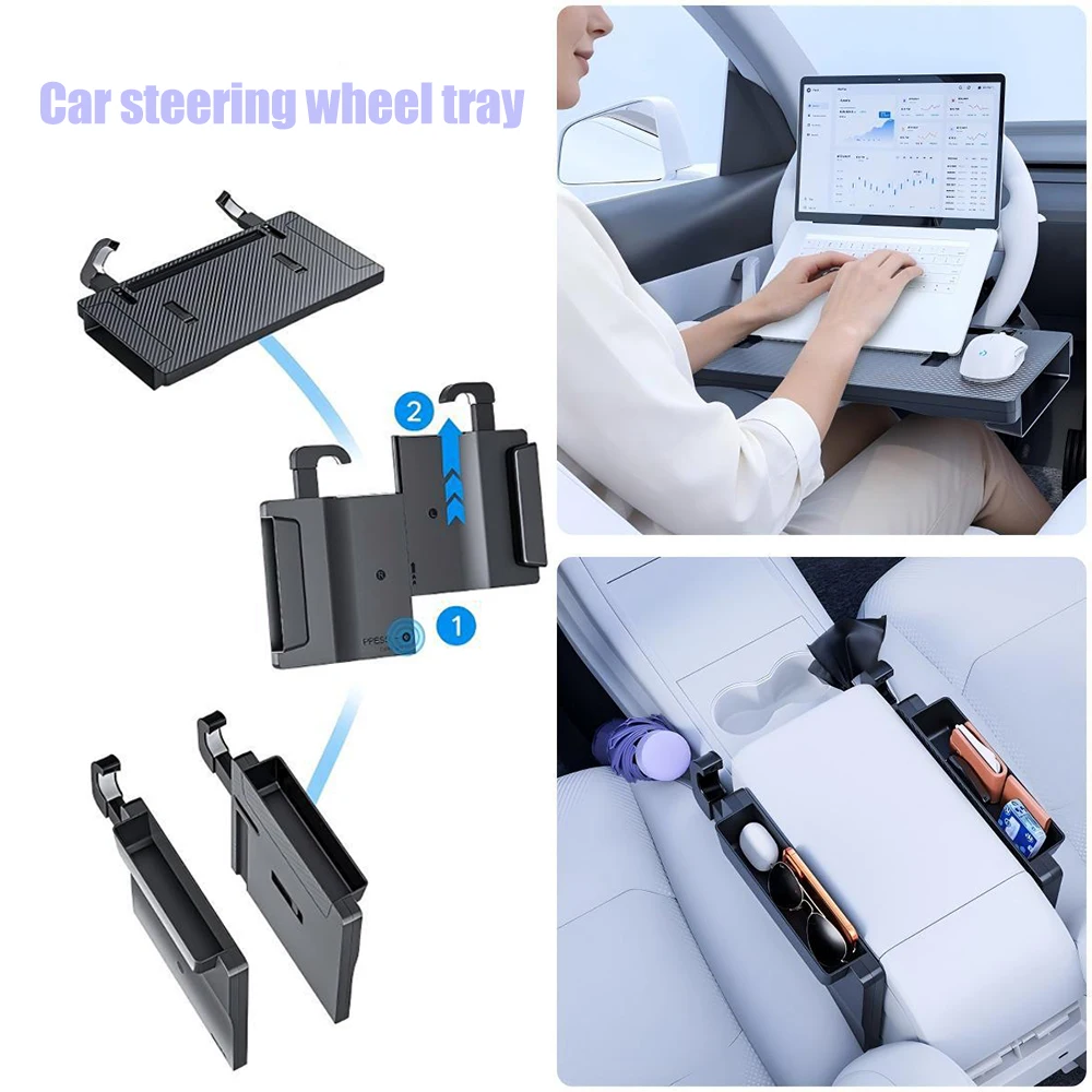 Car Double Open Steering Wheel Small Dining Tray Multifunctional Table Board With Cup Holder Tablet Laptop Stand For In Car