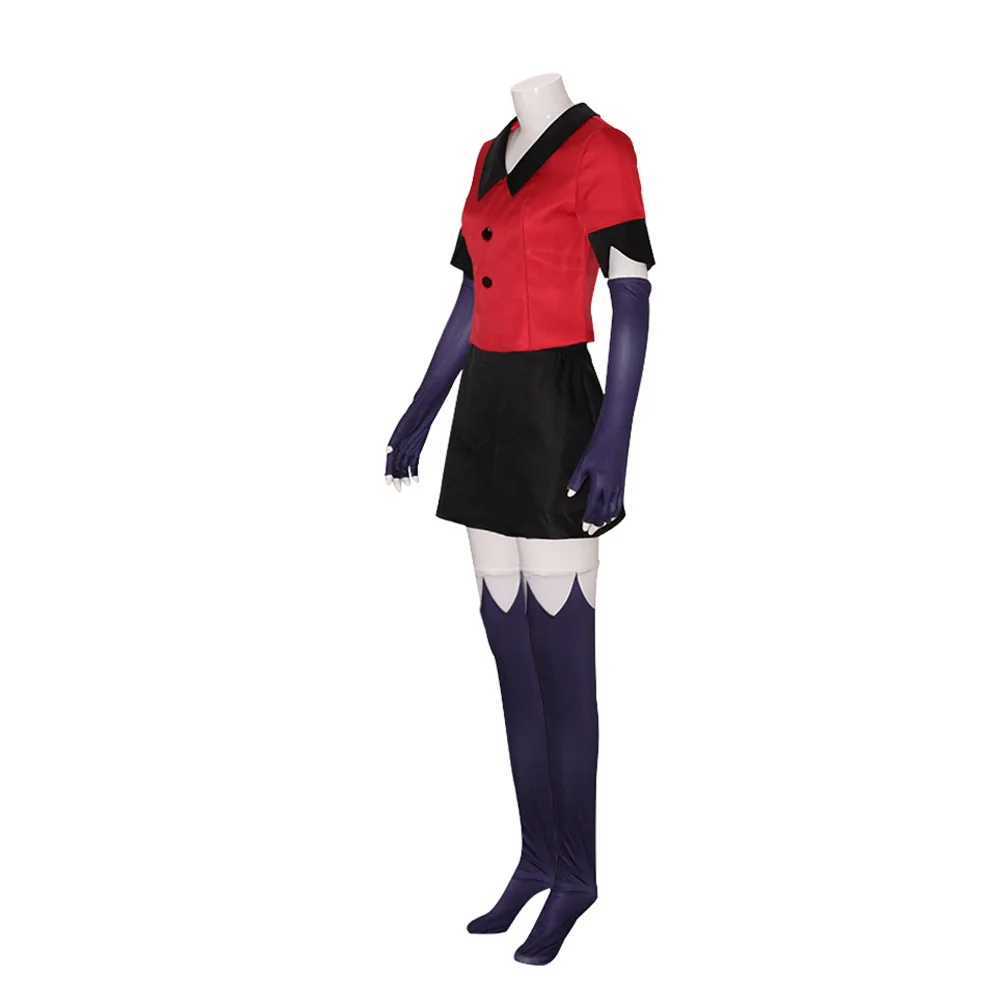 Hazbin cos hotel vaggie cosplay kostüm erwachsene frauen outfits mädchen redtop schwarzer rock bogen handschuhe strümpfe halloween sexy uniform