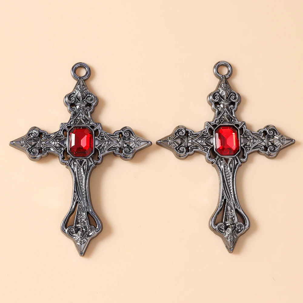 Leslie 5 Stück 54*39mm Prachtvolle Gothic Hip Hop Kristall-Kreuz-Anhänger für Halsketten, Armbänder, Schmuckherstellung, DIY-Basteln – Detail 6