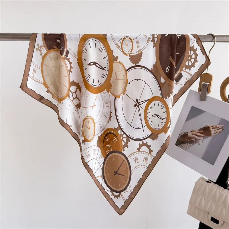 

Clock Pattern Luxury Square Scarves Women's Silk Scarf Bandana Neckerchief Neckties Hairbands Bags Foulard Shawl