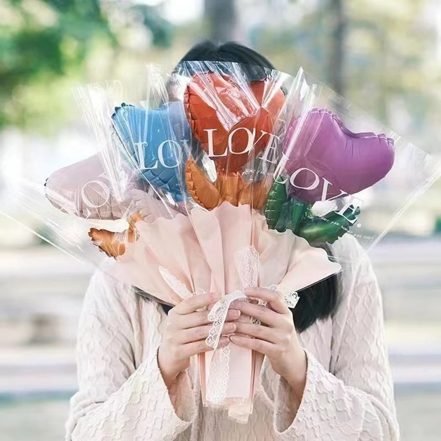 

1/5/10/50pcs Random Color 3D Balioons Mini Love Aluminum Foil Balloon Heart Shape Balloon Flower Bouquet Birthday Wedding Decor
