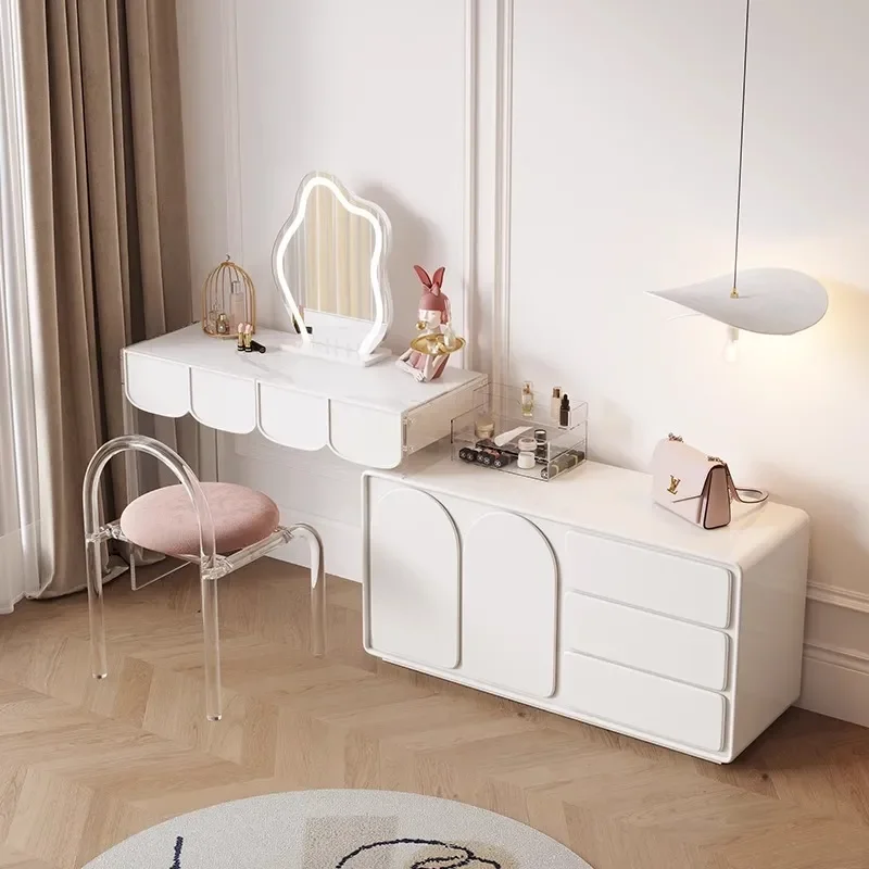 All Solid Wood Bedroom Dresser Storage Cabinet Nordic Modern Piano Paint Acrylic Dressing Table Integrated Chest Cabinet