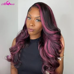 Highlight Pink Body Wave Wigs Pre-Plucked 13X4 Transparent Lace Front Human Hair Wig For Black Women Alicoco Remy Human Hair Wig