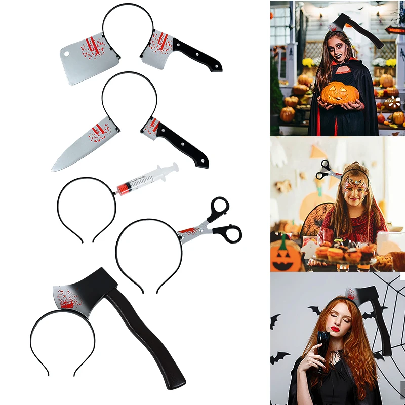 【セール中】ハロウィーンの装飾偽の血まみれのaxe saws、ナイフヘッドバンド、prank prop、ハロウィーンのパーティーの装飾、仮面舞踏会のコスプレアクセサリー、2024