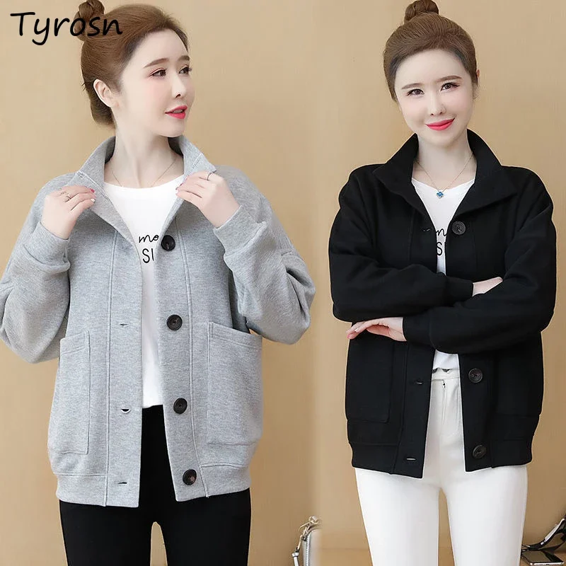 

Jackets Women Winter Solid Thick Warm Comfortable All-match Leisure Pocket Fashion Simple Ladies Loose Elegant Classic Retro New