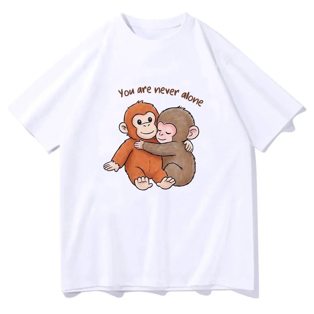 Punch Monkey T-shirt Cute Baby Monkey with Plush Toy Graphic T Shirts Emotional Gift Animal Lovers Top Women Summer Vintage