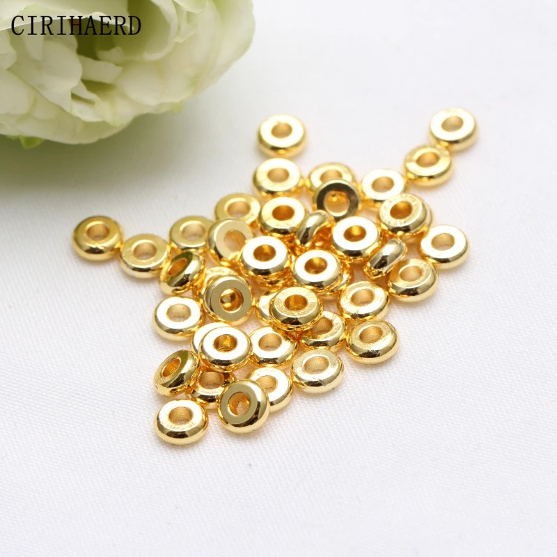 DIY Jewelry Accessories Flat Bead 14K/18K Gold Plated Brass Spacer Beads For Bracelet Making Supplies Loose Beads Wholesale Lots