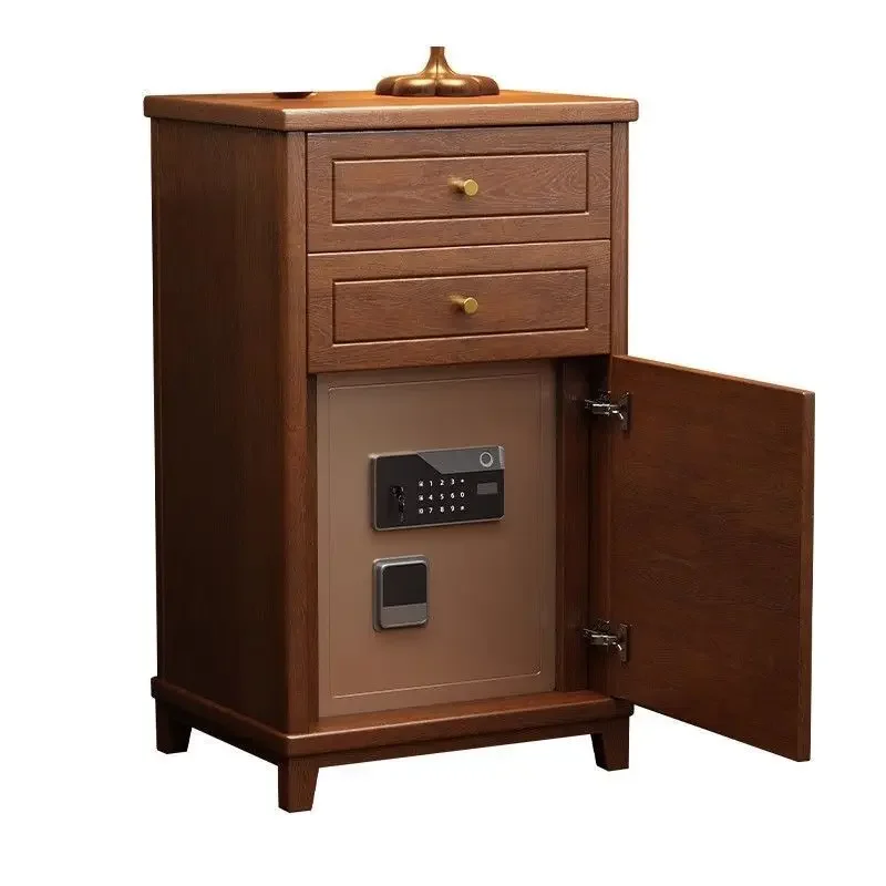 Solid wood bedside table with smart safe, home anti-theft hidden safe