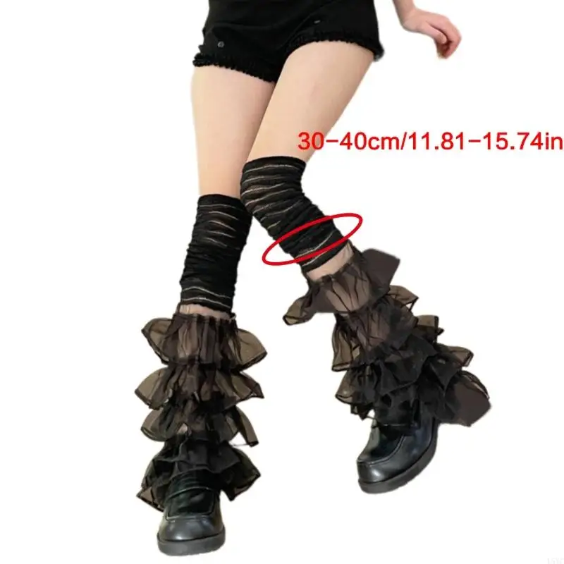 L5YC Scaldamuscoli in pizzo con volant da donna Maniche svasate in rete Calzini alti a coscia