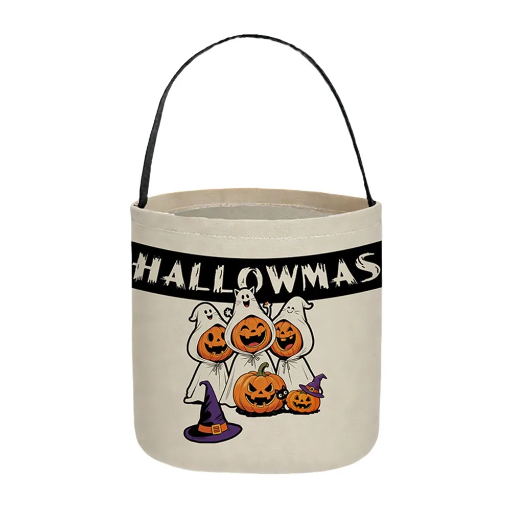 

Portable Canvas Halloween Tote Bag Trick or Treat Large Capacity Pumpkin Bucket Bag Candy Snack Bags