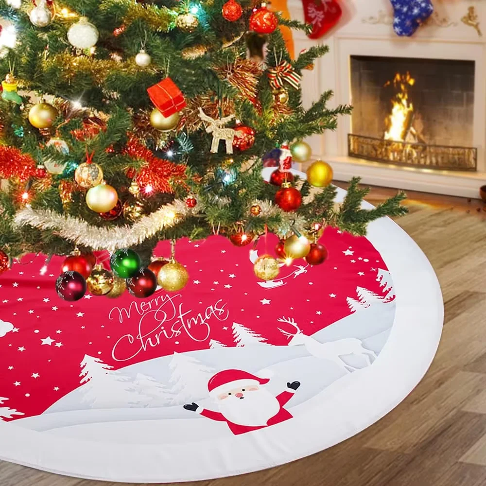 VIKAMA Weihnachtsbaumrock, roter und schwarzer Büffelkaro-Baumrock, Schneeflocken-Design, Bauernhaus, rustikale Weihnachtsbaumröcke, Heimdekoration
