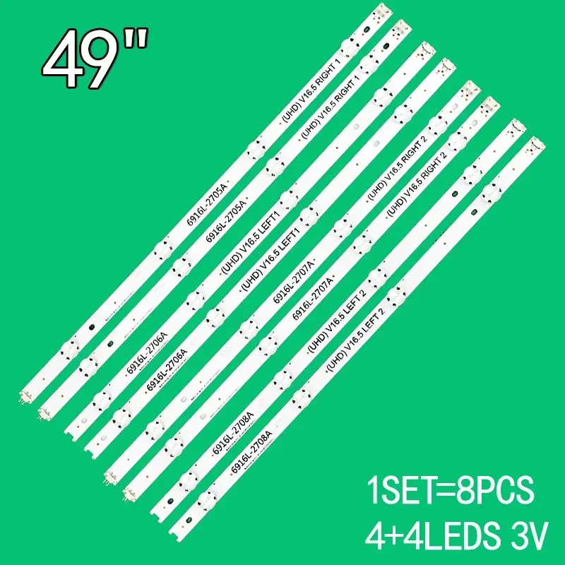 conjunto 49 polegada tira retroiluminacao led para lg 49uh603v 49uh620v lc490dge 6916l2705a 6916l 2706a 6916l2707a 6916l 2708a 487 mm pecas 01