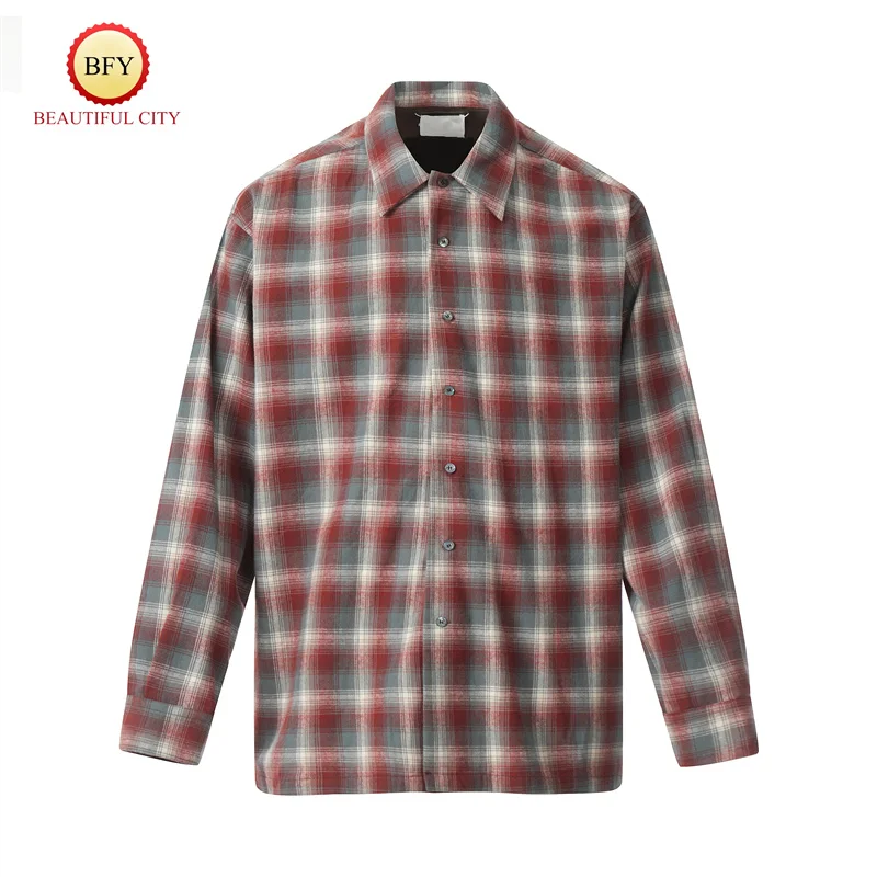 Vintage Shirt High Colour Matching Rust Red Brand Broad Version Classic Color Blocking Plaid Shirt Jacket