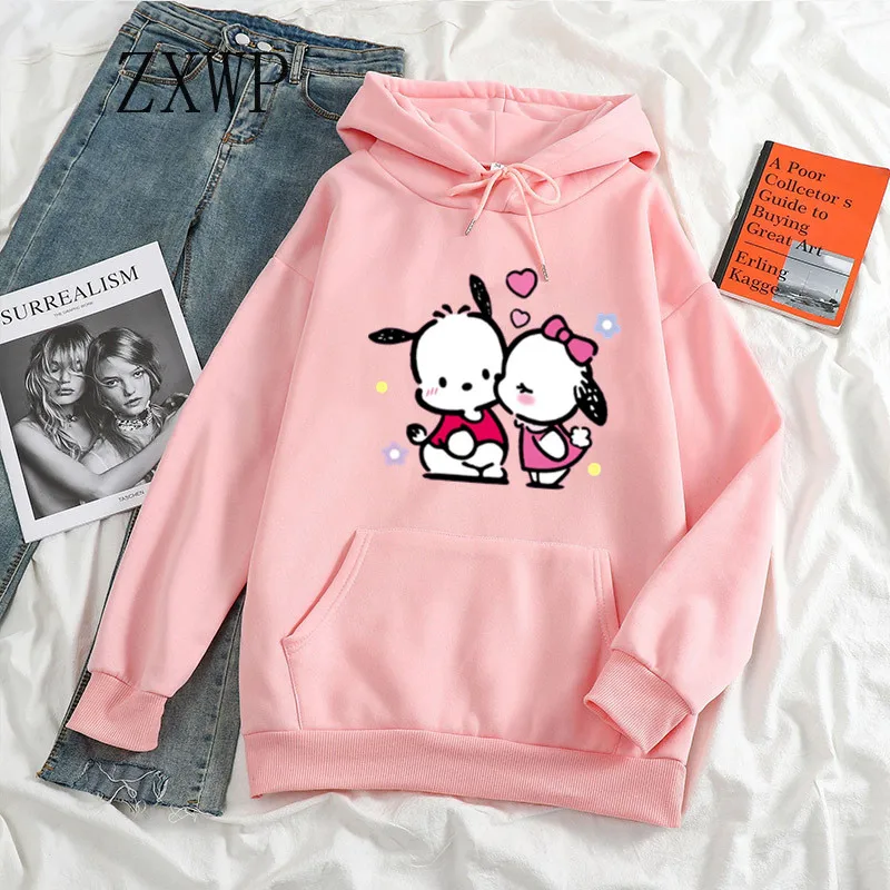 Anime Pochacoo Hoodies Cartoon Girl Casual Tops Kawaii Pink Hoodie Harajuku Winter Clothing Women Trendy Hooded Sweatshirt