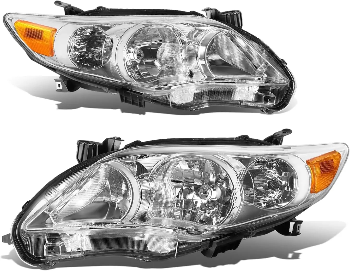 

For 2011-2013 Toyota Corolla Sedan, Headlight Assembly Replacement with Signal Lights, Chrome Housing Amber Corner, Driver and P
