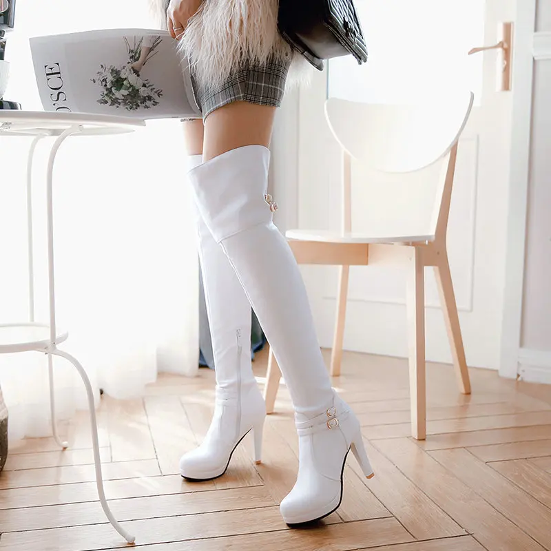 Sweet Chunky Heel Over The Knee Boots Women Platform High Tall Boots Fashion Knight Riding Boots Super Long Thigh High