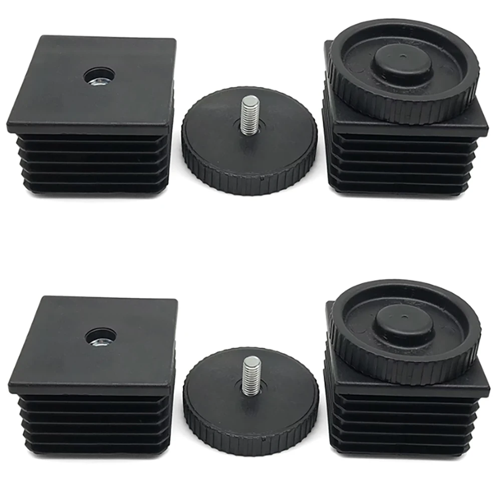 Square/Round Dia 28mm M8 PP Plastic Nut Plugs Adjustable Foot Pads Wear-Resistant Slip&Noise Reduction
