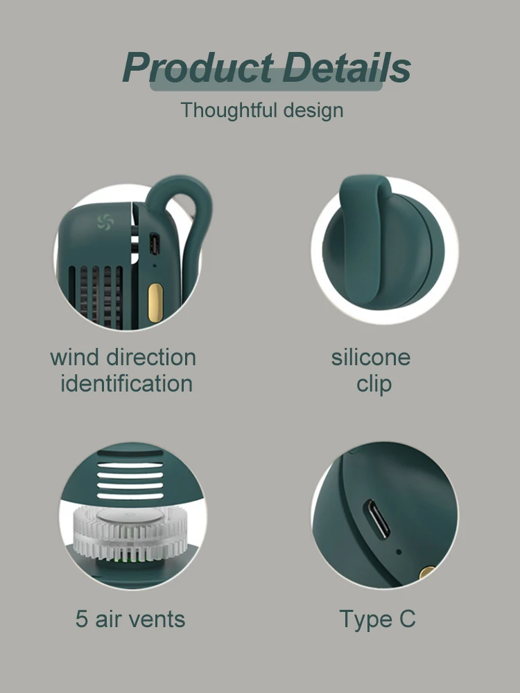 1PC Small Whirlwind Clip Waist Neck Clip Fan Portable Rechargeable Fan Quiet 3 Speeds Hands-Free 2 in 1 Waist Clip Bladeless Fan