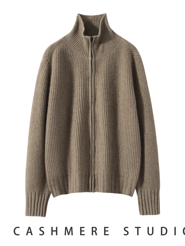 

MEETCC Autumn Winter Women 100% Cashmere Cardigan Turtleneck Heavy Thick Warm Cashmere Sweater Coat Female Zipper Knitwear