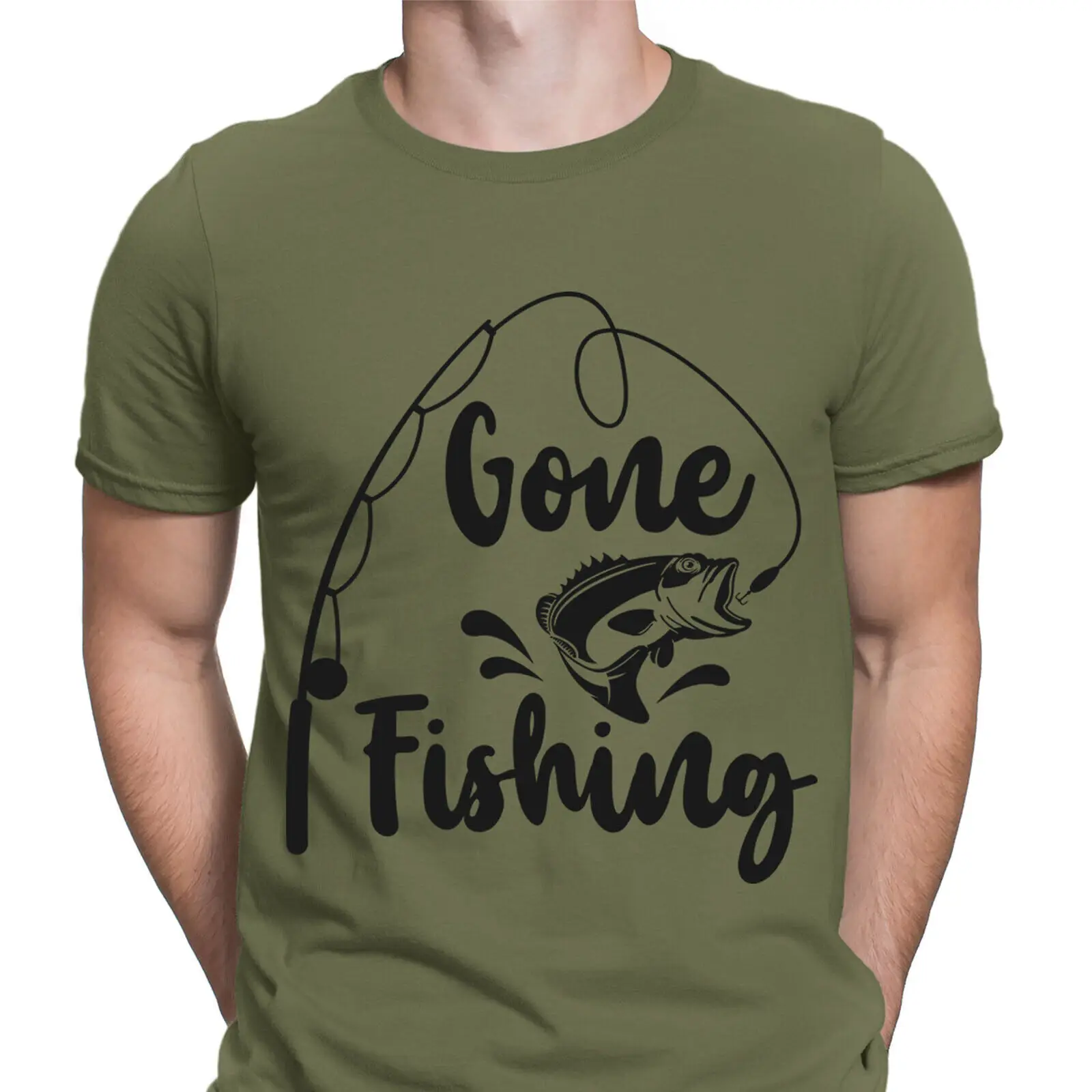 Gone Fishing T-Shirt Funny Angling Fish Fisherman Gift Mens T Shirts Short Sleeve Casual 100% Cotton Shirt