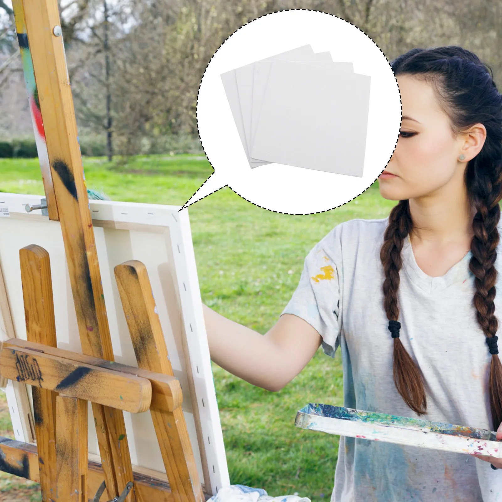 4Pcs Oil Painting Board Set Artist Canvas Panels 20x20cm Cotton Canvas for Students Beginners and Hobbyists Art Supplies