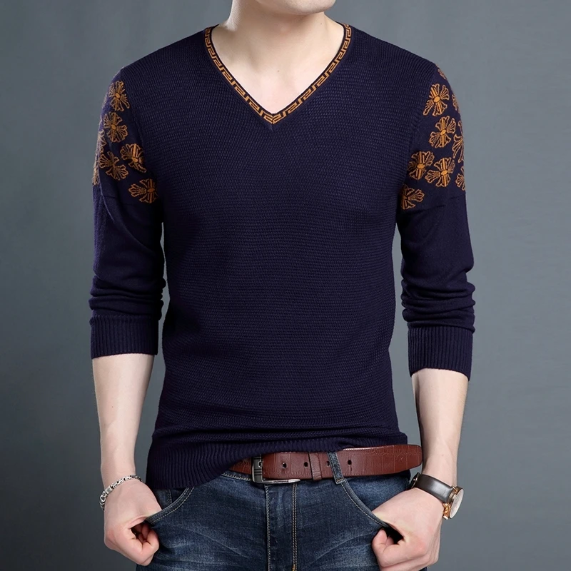

Thick Men's Long-sleeved Slim V-neck Knitted Sweater Men's Base Winter Clothes Men's Clothing