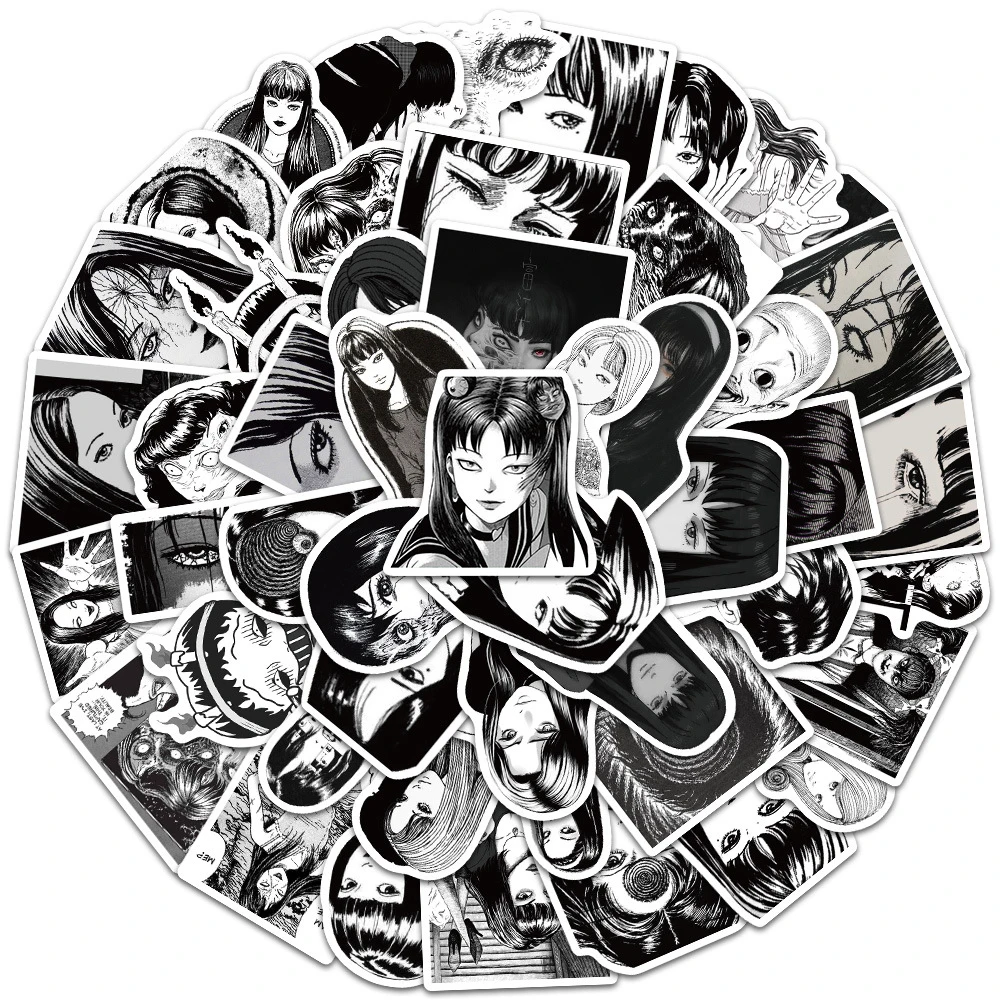 10/30/50pcs Uzumaki Tomie Junji Stickers DIY Horror Anime Sticker Aesthetics Phone Cup Luggage Black And White Decal Waterproof