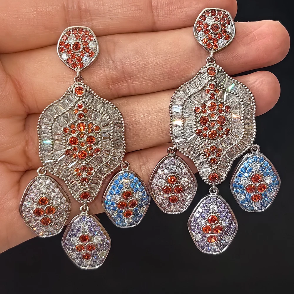 

vintage earrings blue zirconia silver color bohemian long pendant earrings women dinner party anniversary gift