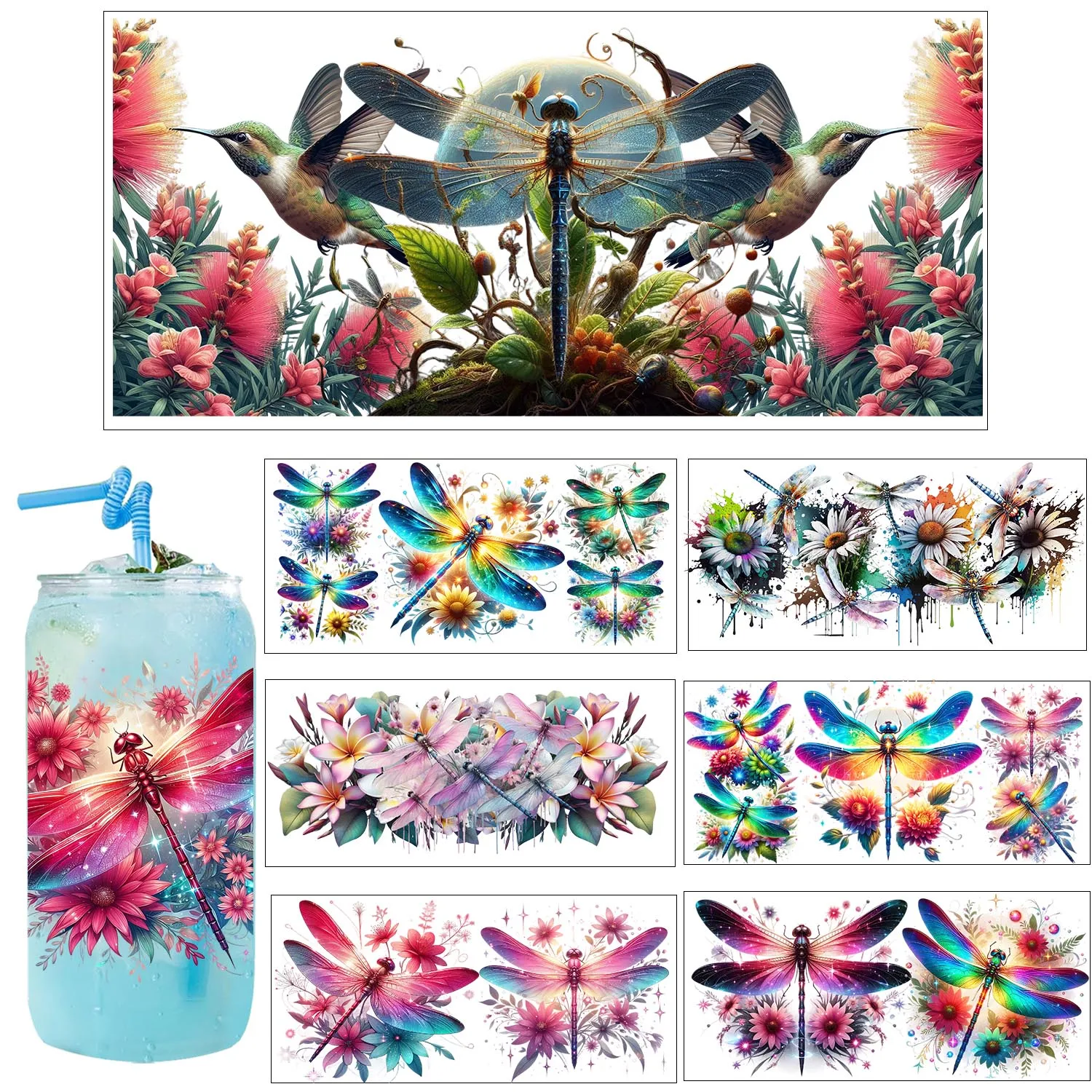 

Dazzling dragonfly easy peel waterproof Party DIY Decals 3D transfers uvdtf tumbler seal stickers 16oz uv dtf cup wraps