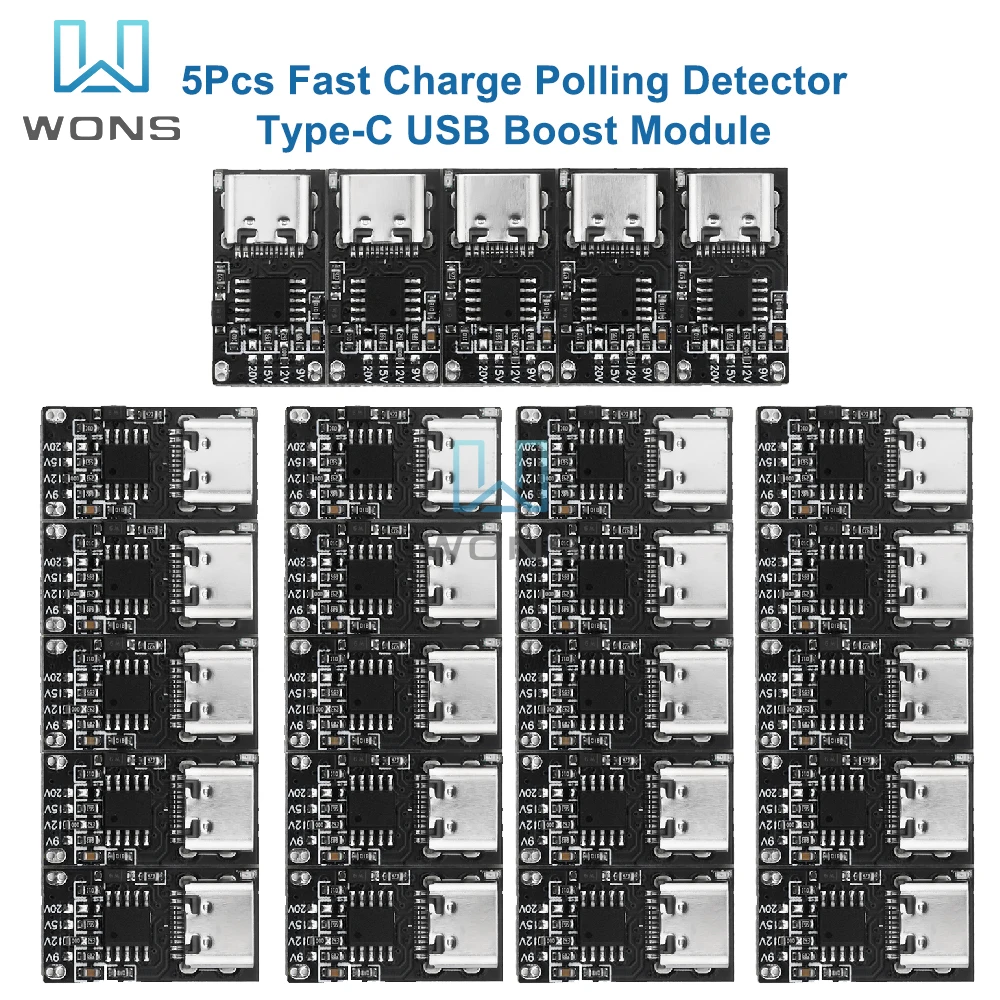 5Pcs Fast Charge Polling Detector Boost Module Type-C USB PD2.0 PD3.0 9V 12V 15V 20V Power Supply Change Module Charger Board