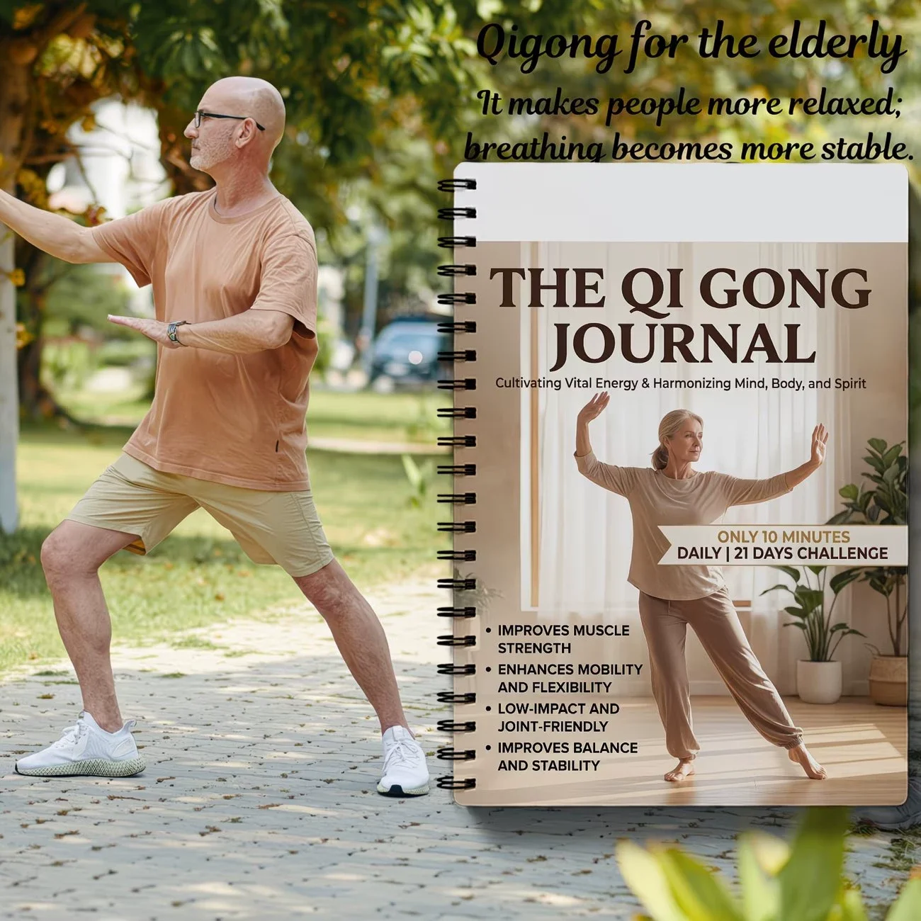 Qi Gong Journal for Beginners Elderly Eight Brocades Exercise Planner Wellness Training Notebook for Daily Practice