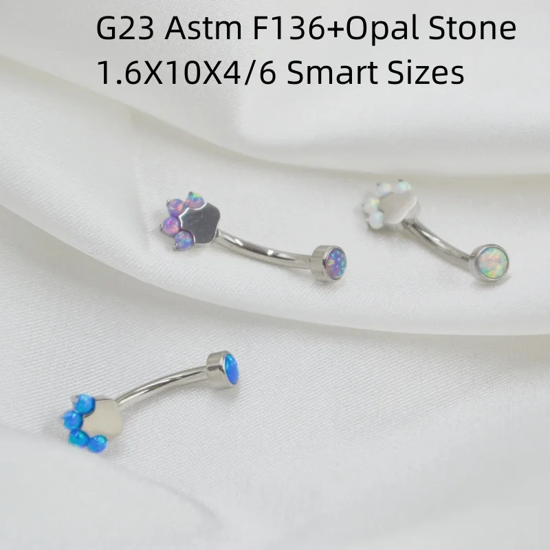 10PCS Body Jewelry-G23 Titanium Opal Stone Smart Small Navel Button Body Piercing 14Gx10x4/6mm Curve Barbells Belly Rings