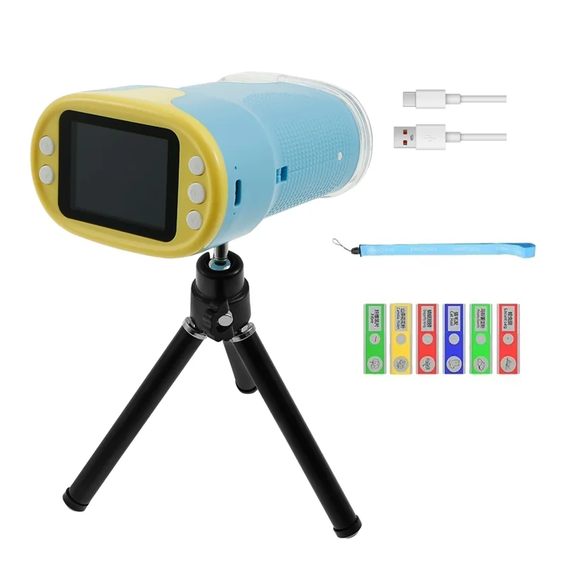 Microscópio 1000X para crianças, mini microscópio infantil portátil de bolso com tela de 2,0 polegadas e kit de slides, mini microscópio infantil
