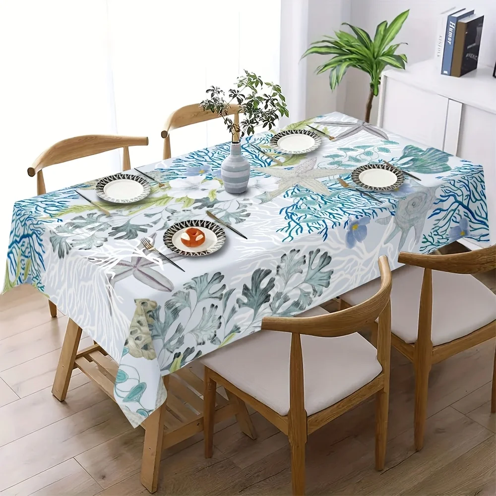 One piece of polyester tablecloth with sea breeze star-shaped coral shell pattern