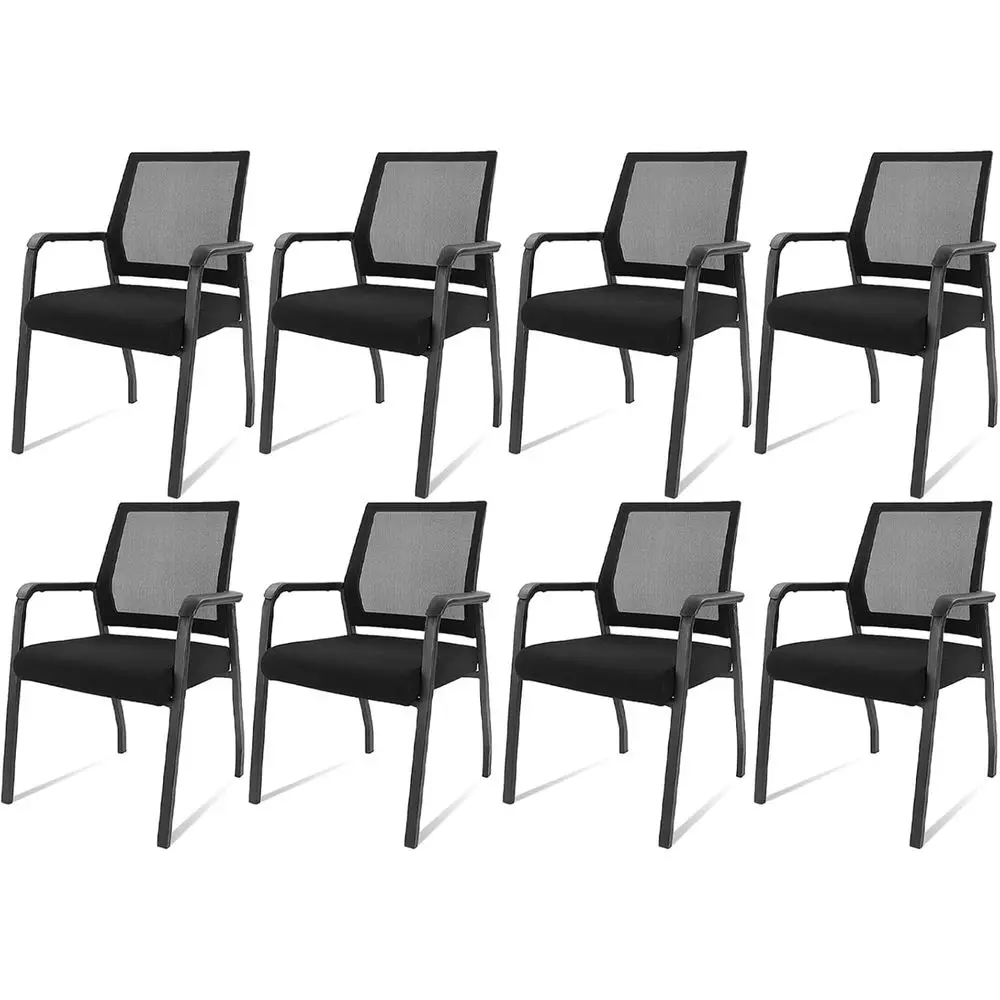 

Комплект из 8 офисных стульев с черной сетчатой спинкой и поясничной опорой для комнат ожидания, конференц-залов и образовательных мест