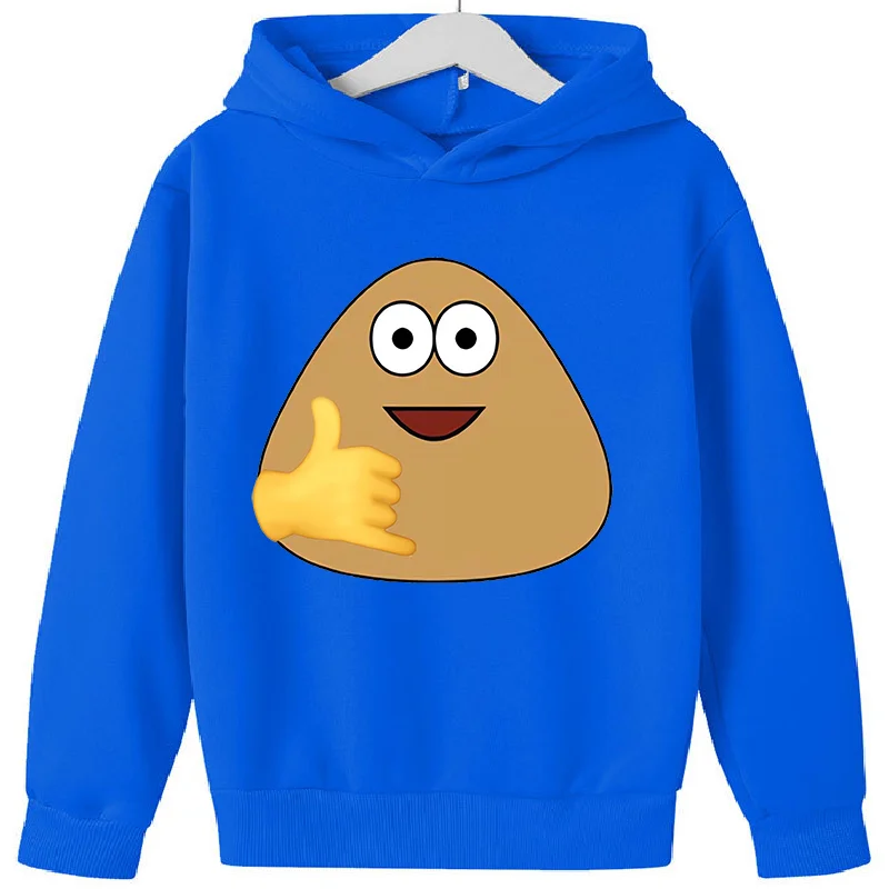 New My Pet Alien Pou Kids Print Art Print Cute Sweatshirts Boys Girls Gift  Top Thick Clothes Kids  Hooodie Sweater  Blue