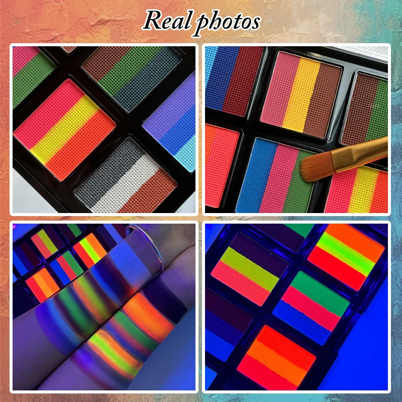 10 Grids 26 Shades Water Based Face Paint Palette, Split Rainbow Multicolor Body Painting Makeup, Washable Kids Festival Face