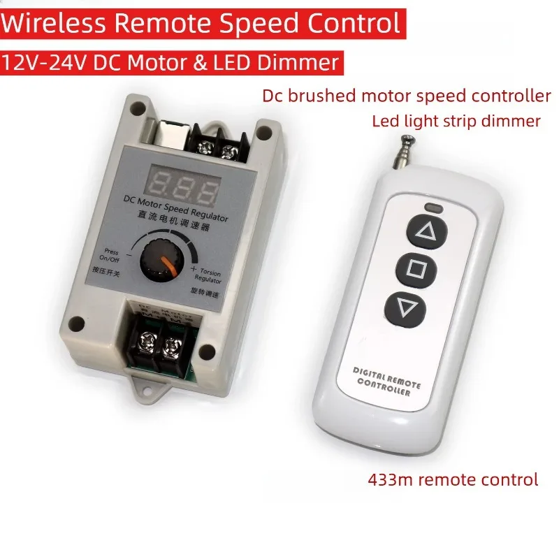 

12V-24V 433M Hz Wireless Remote DC Motor Speed Controller, 5A PWM Dimmer Switch for LED Lights, Variable Speed Control