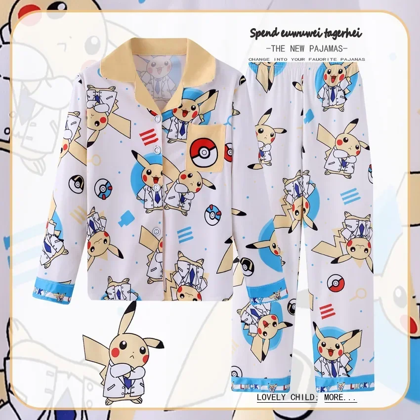 Pokemon 2024 Autumn Children's Milk Silk Pajama Set Kawaii Pikachu Anime Pajama Children's Home Clothing Children's Sets