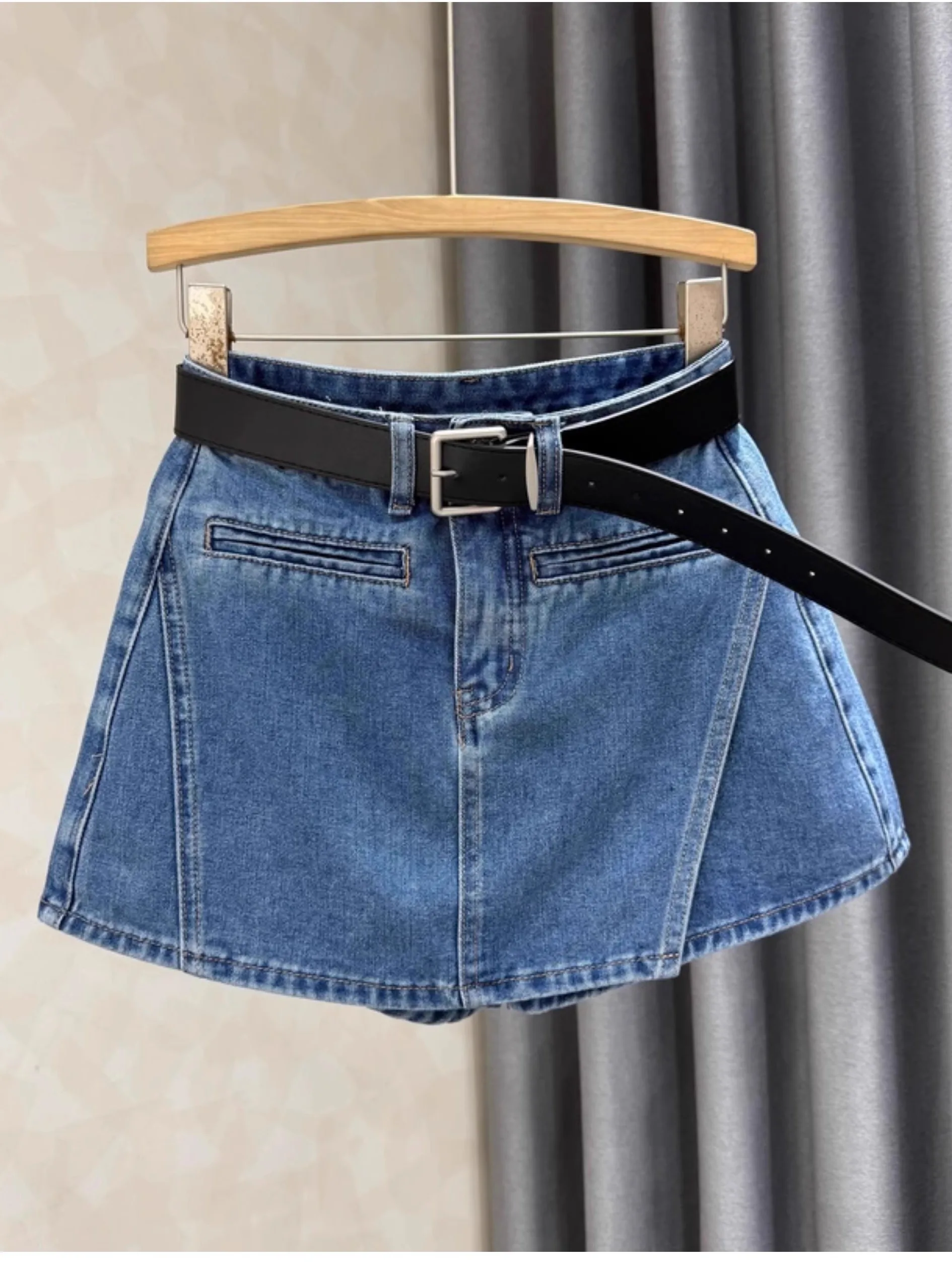 

High Waist Wide Leg Jeans Skirt Casual Washed Summer New Design Korean Style Trendy Asymmetrical Short Pants for Young Women