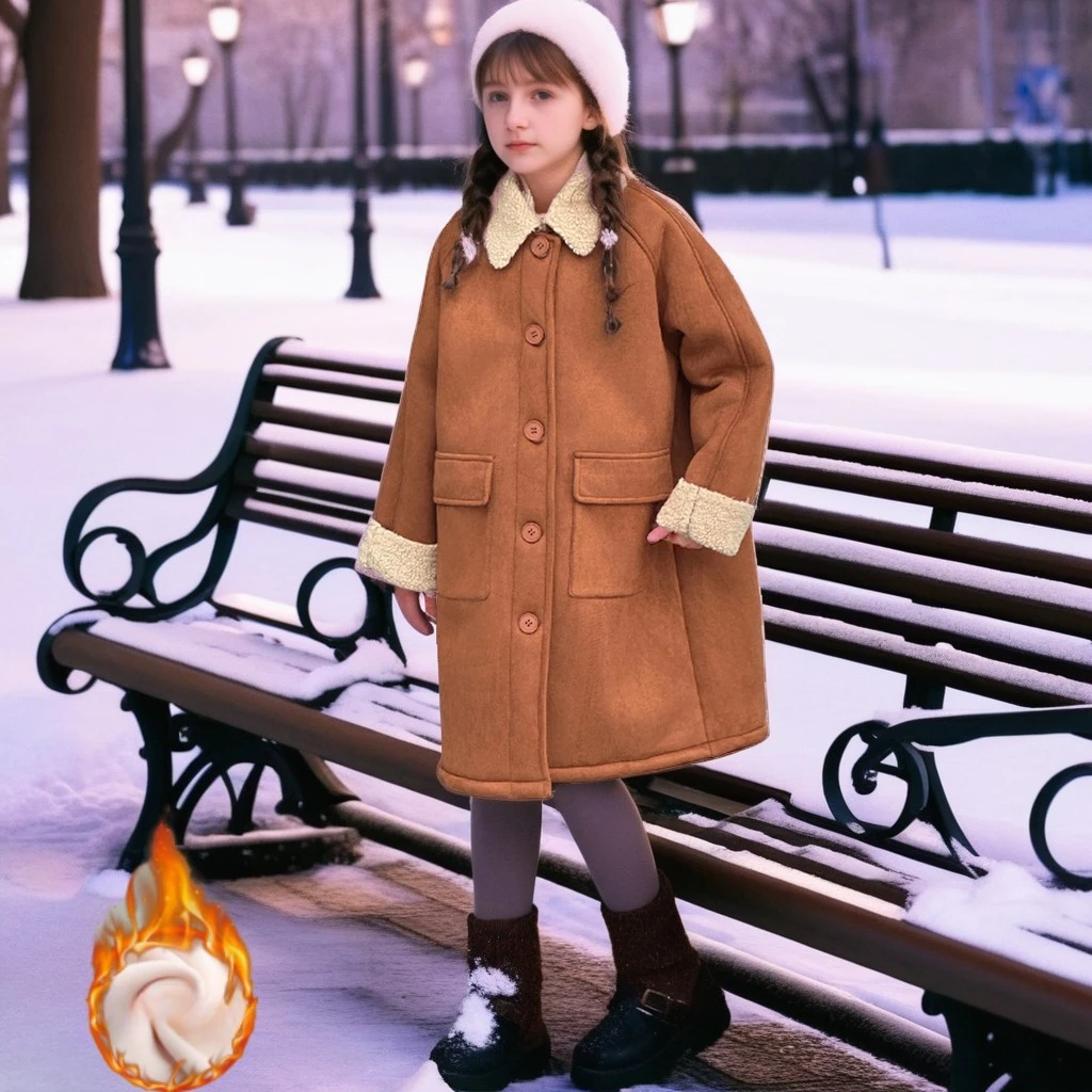 

2025 Girls Longline Sherpa Jacket Winter Fleece Lined Coat Warm Plush Outerwear for Big Kids Casual Windproof Outerwear 10 Years