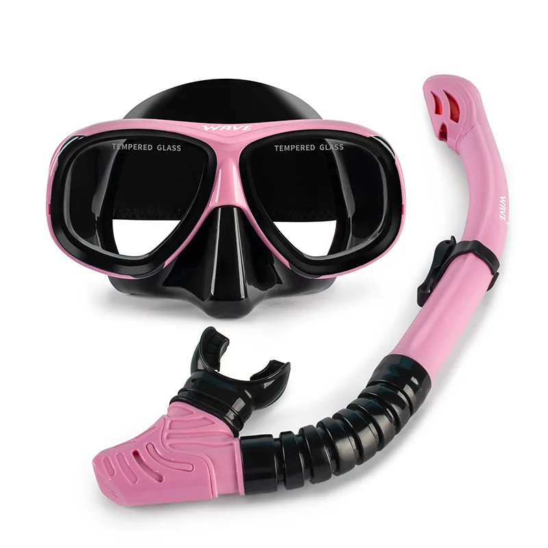 

Professional snorkeling two-piece silicone fully dry breathing tube with large frame and degree diving goggles