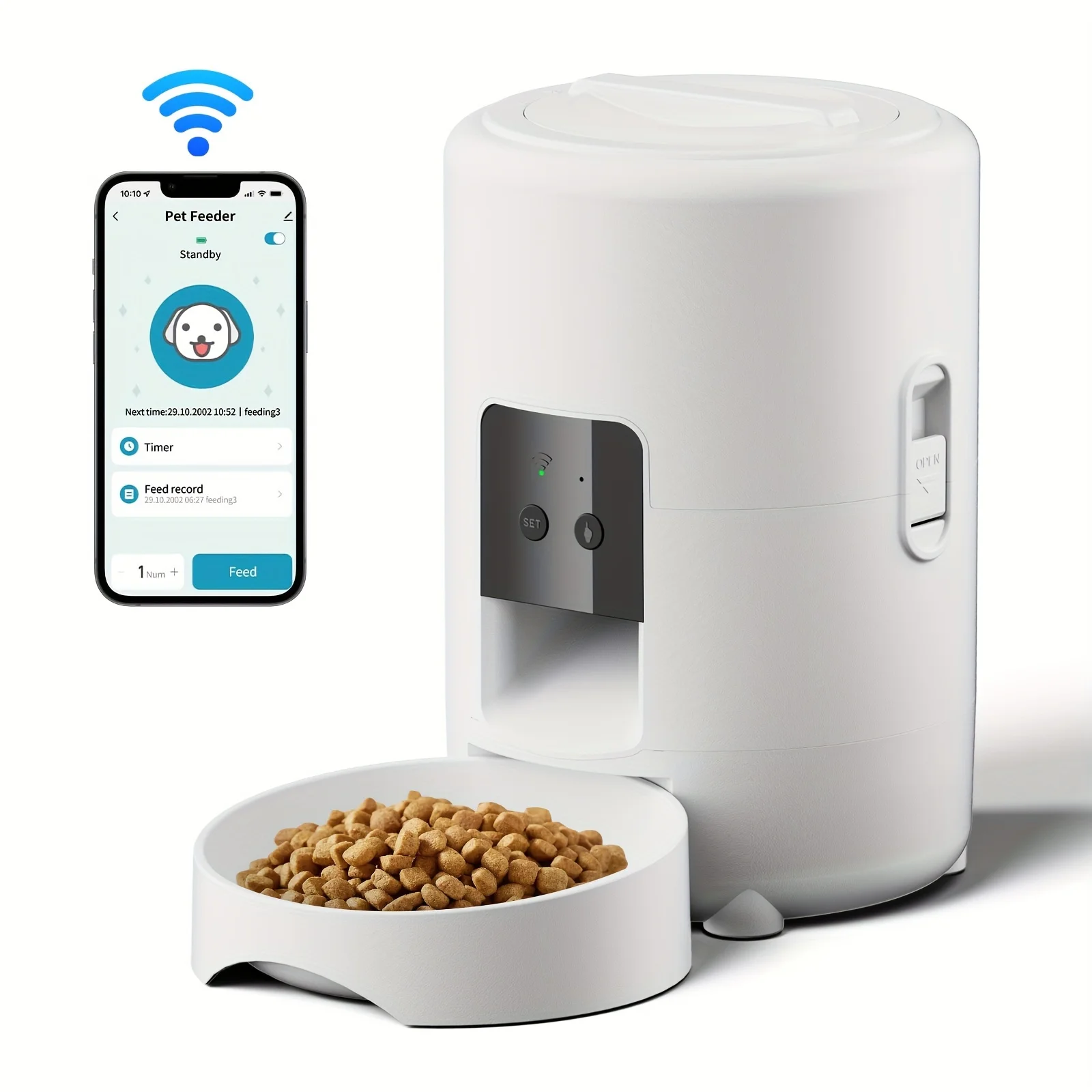 

2L/67.63oz Smart Pet Feeder WiFi Remote Control Cat & Dog Food Dispenser for Small Pets Battery USB Powered Automatic Cat Feeder