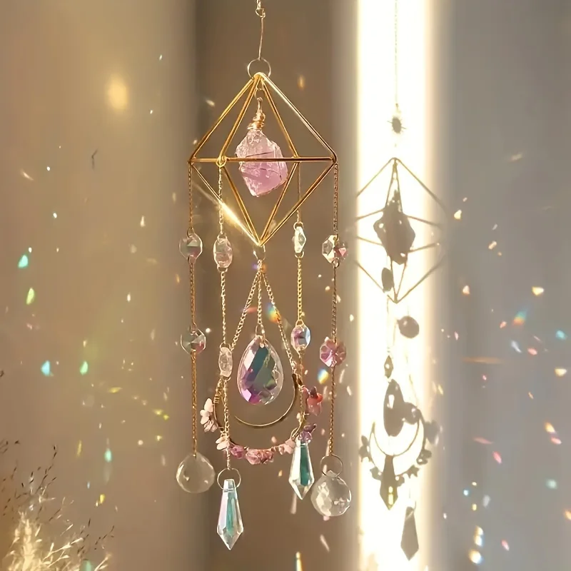 1pc Amethyst Crystal Suncatcher, Hanging Golden Plated Garden Sun Catcher For Windows, Healing Amethyst Crystal Decor For Home,