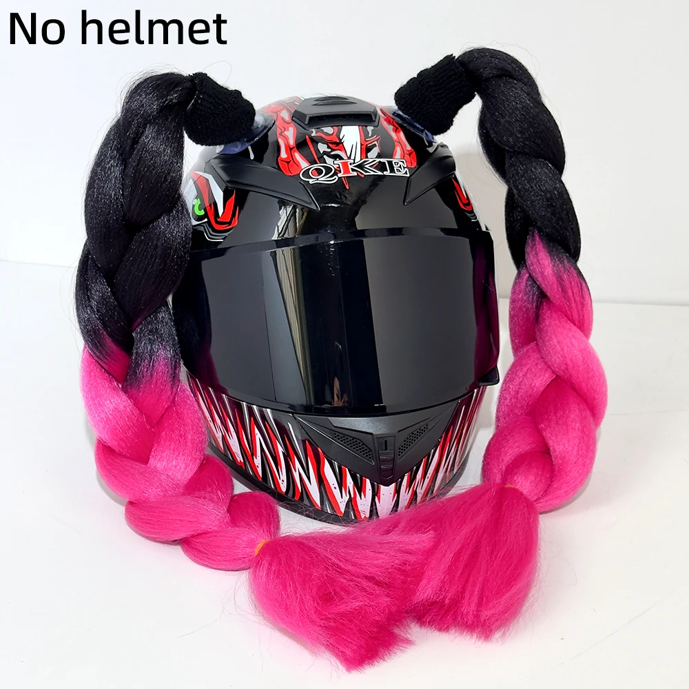 Hot Sale! Helmet Braid Gradient Helmet Braid Tail Hair with Suction Cup Motorcycle Bicycle Ski Helmet Decoration