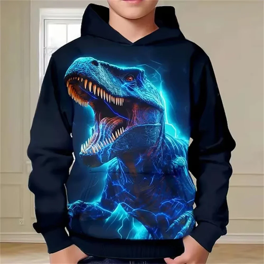 

Children's Clothing Spring Autumn Boys Hoodie Pullover 3D Dinosaur Print Fashion Street Cool Kid Clothing Casual Long Sleeve Top