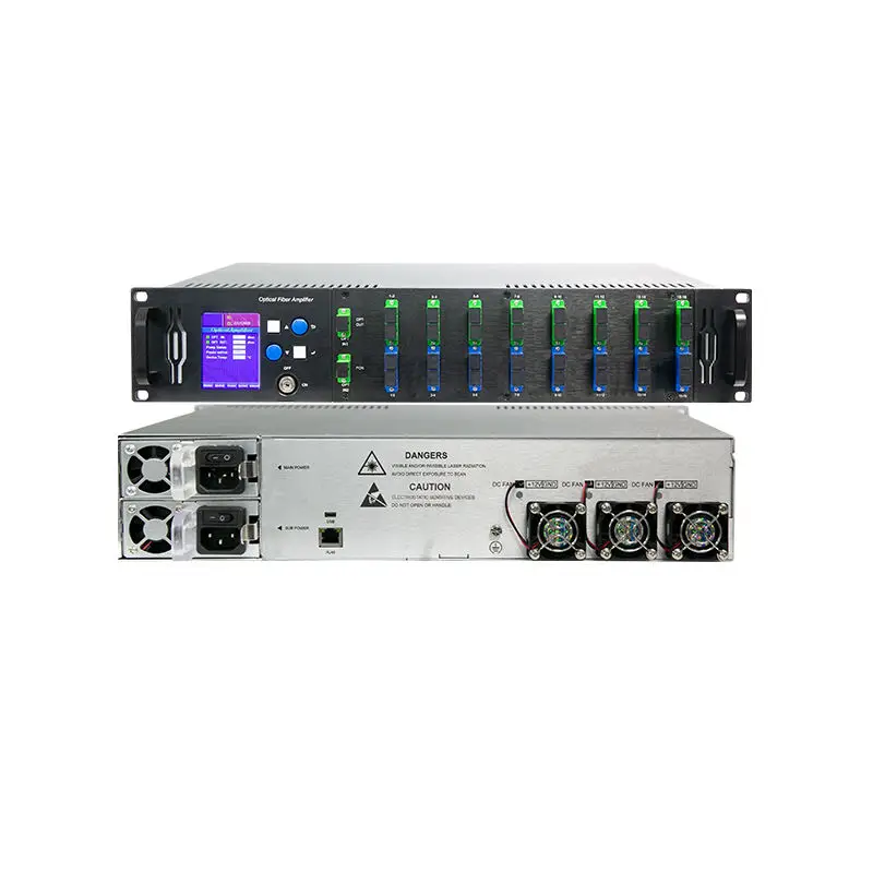 KUNUOMAGIC High Power 16-Port WDM EDFA UPC/APC Optic Amplifier 1550nm 19dB 20dBm 23dBm AC Powered 2U Metal Fiber Optic Equipment